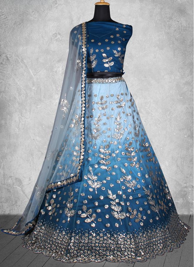 Net Teal Wedding Wear Sequins Work Lehenga Choli